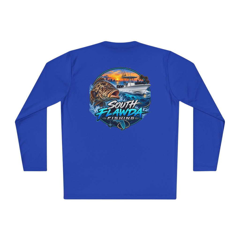 South Flawdas Fishing Long Sleeve Tee — Coastal Sunset Tarpon Boat Graphic