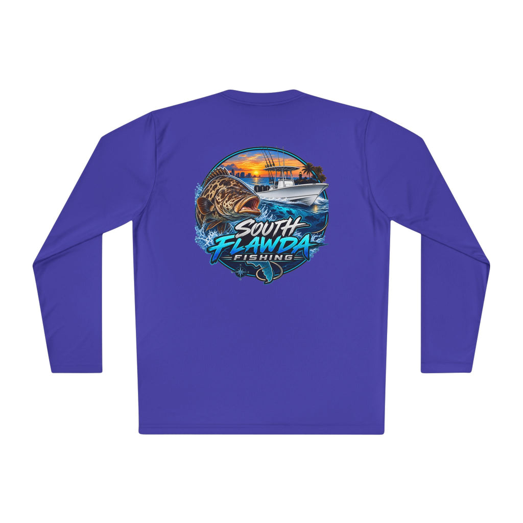 South Flawdas Fishing Long Sleeve Tee — Coastal Sunset Tarpon Boat Graphic